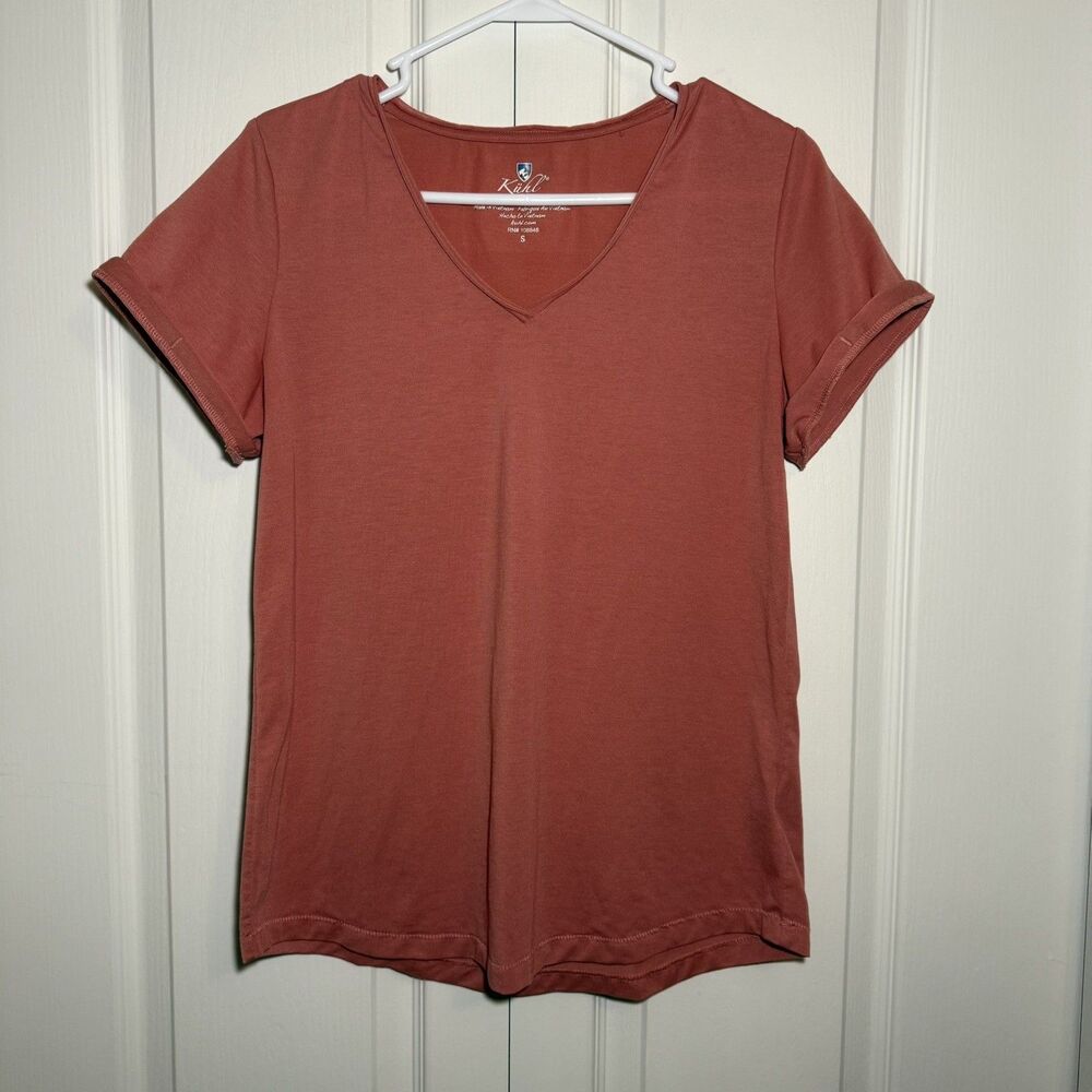 Kuhl Top Women’s V Neck Short Sleeve Stretch Shirt Outdoor Dark Pink Size Small